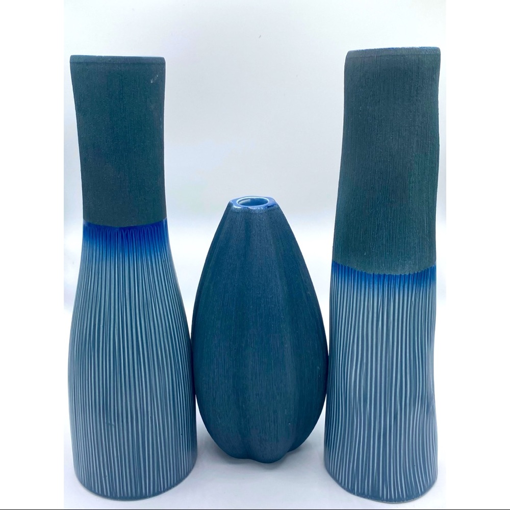 3pc Unique Blue Ceramic Candle Holders